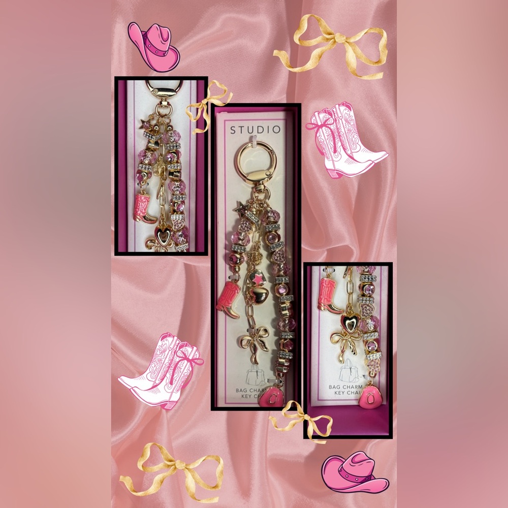 Studio Gold-Toned Charm with Pink Crystals/Pink Cowgirl Boots/Pink Cowgirl Hat